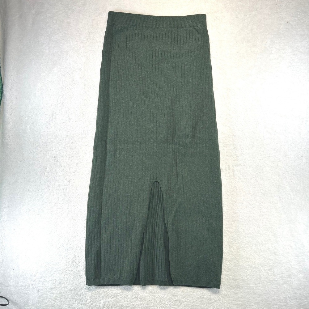 Cottagecore Free People Midi Granola Skirt XS‎ Ribbed Knit Green Office Siren